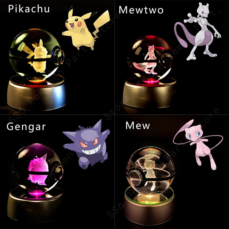 Pokémon 3D Crystal Pokéball Lamp – Pikachu, Gengar, Mewtwo and More
